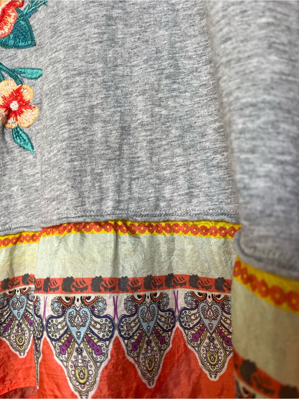 Johnny Was Gray V-Neck Tee with Orange Floral Embroidery - Picture 6 of 6